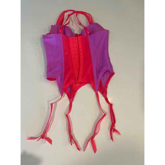 Hot Pink & Purple Mesh Bustier With Adjustable Straps & Garters - Picture 6 of 9
